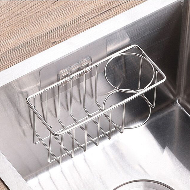 Kitchen Polished Stainless Steel Sink Suction Organizer Basket Sink Caddy Sponge Holder Soap Brush Holder