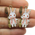 Cartoon Konijn Legering Emaille Charms Kawaii Dier Oorbel Hangers DIY Decor Handgemaakte Sieraden Accessoires: