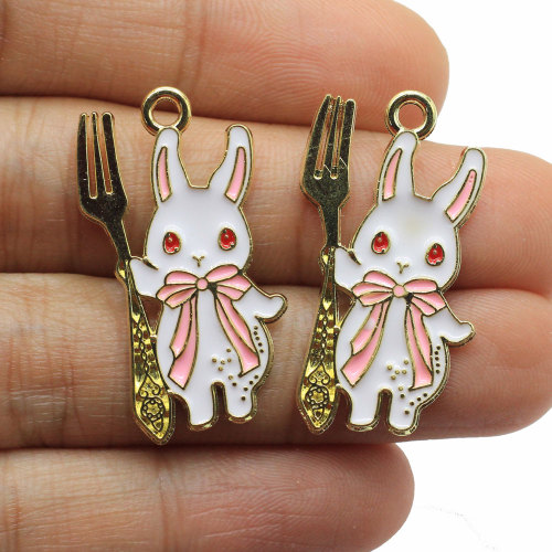 Encantos de esmalte de aleación de conejo de dibujos animados colgantes de pendientes de animales Kawaii decoración DIY accesorios de joyería hechos a mano