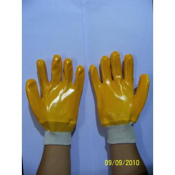 Guantes amarillos solteros de PVC con muñeca de punto