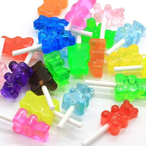 100 sztuk / partia śliczne Gummy Bear Lollipop Cabochons Dollhouse miniaturowe Gummy Bear Lollipop Flatback żywiczne kaboszony do kolczyków DIY