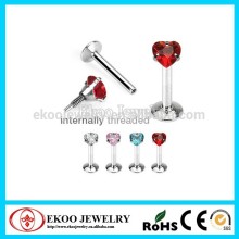 Internal Threaded Heart CZ Prong Set Monroe Labret