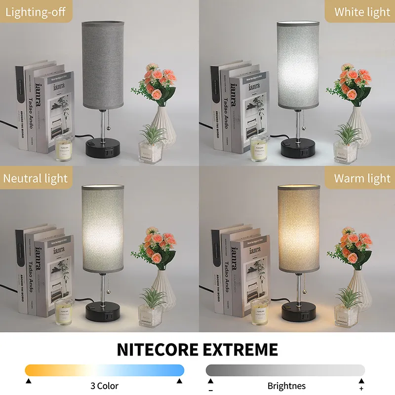 Three-Color Adjustable Dimmable LED Bedroom Lamp with USB Charging