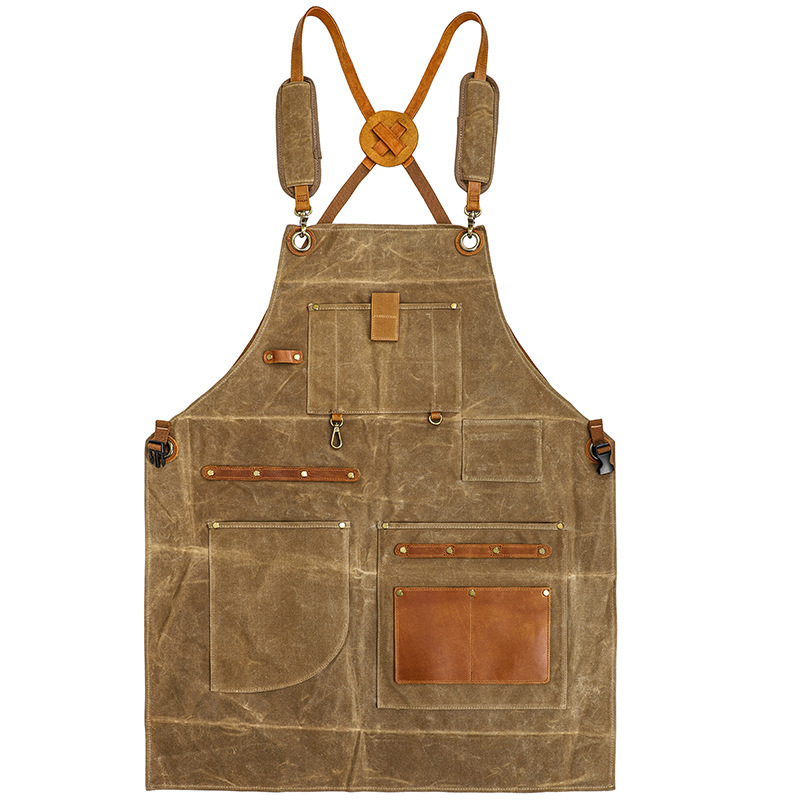 Adjustable Straps Cross Back Worker Tool Brown Aprons