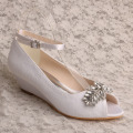 Kadınlar Düğün için Beyaz Dantel Balo Kama Ayakkabı