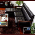 Contemporary Wooden Leather Sectional Sofa With Sleeper