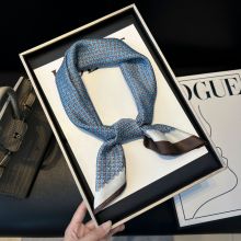 Spring and Summer Black Thousand-bird Lattice Satin Silk Scarf