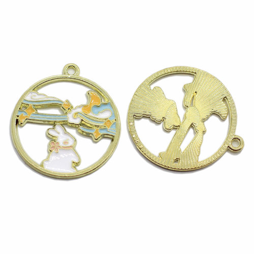 Cartoon Rabbit Alloy Enamel Charms Kawaii Animal Earring Pendants DIY Decor Handmade Jewelry Accessories