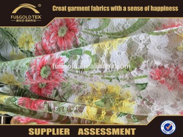 heavy lace fabric printed screen printing flowers in fullgold keqiao china