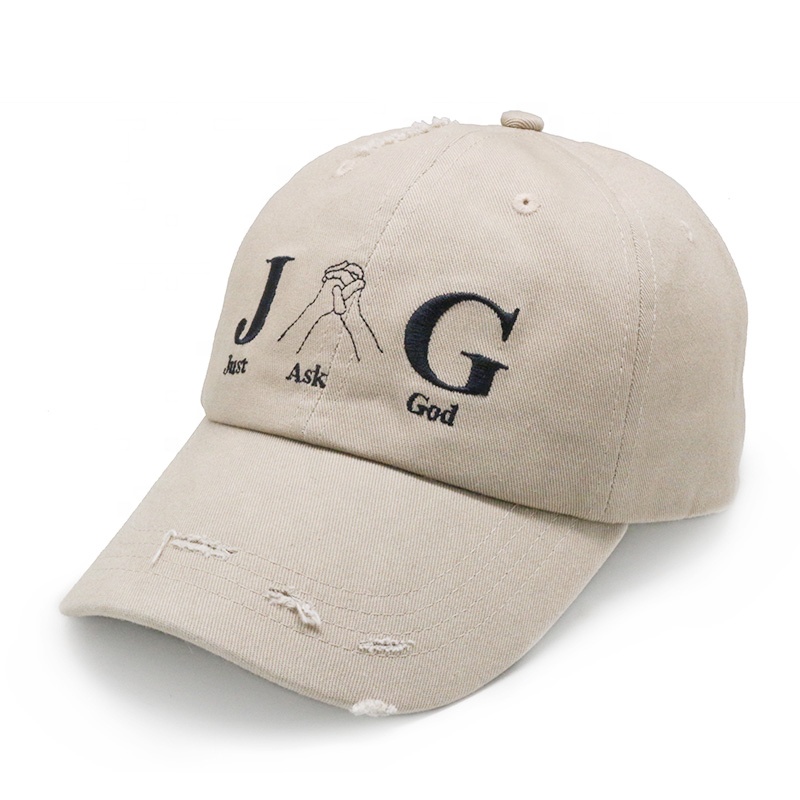 Cotton embroidery logo baseball hat with rips