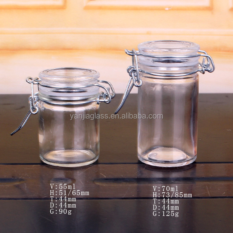 55ml 70ml small clear airtight glass jar with clip lid glass storage jar with clip lid