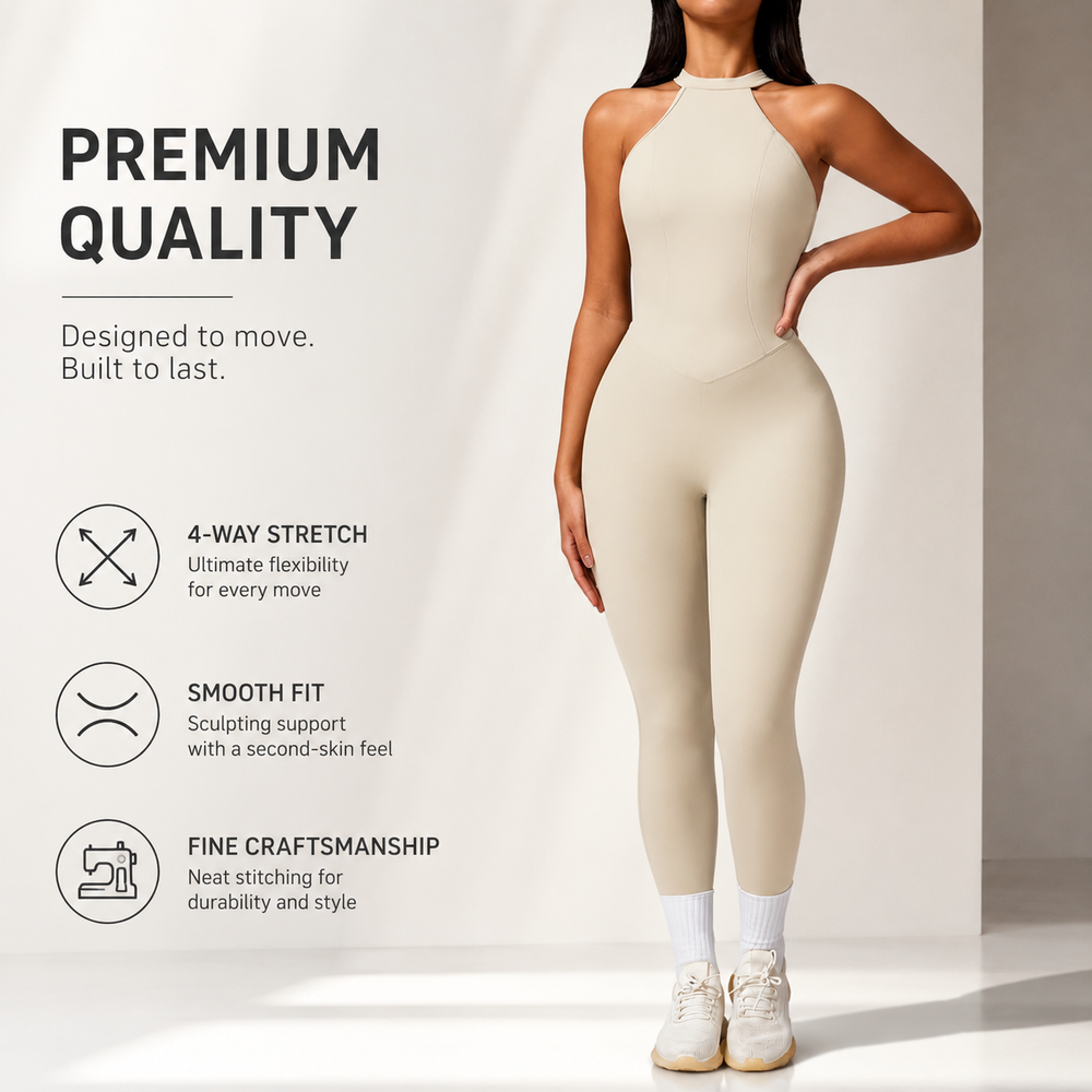 Комбинезон для йоги без рукавов с высоким воротником, спортивная одежда High Neck Sleeveless Yoga Jumpsuit Activewear