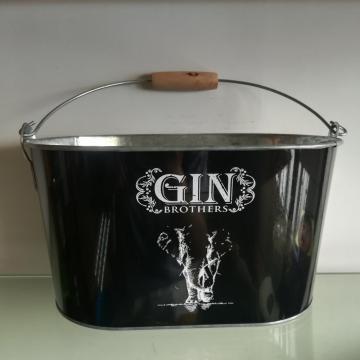 Oval Tin Pail for Beer with wooden handle