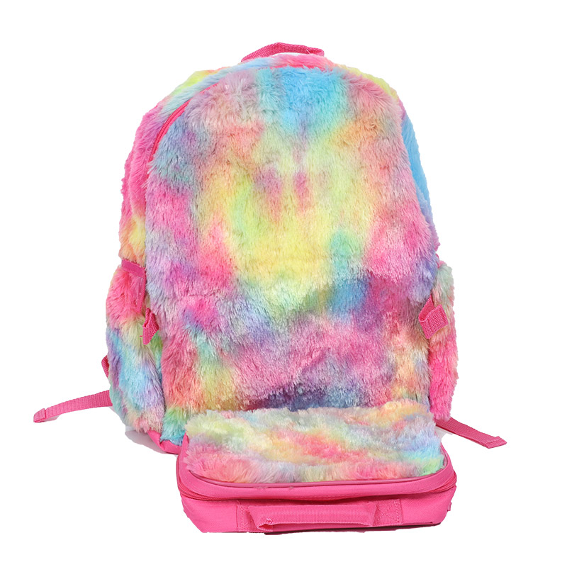 Gradient color plush backpack bag Colorful plush bag for children and students