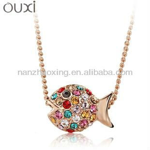 OUXI Fancy jewellery necklace with fish pendant Austrian Crystral
