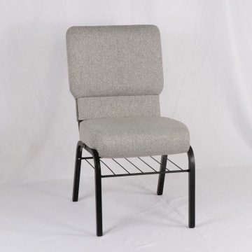 Interlocking Church Chair with Grey Fabric and Bookrack