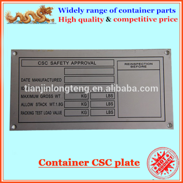 Container CSC etched metal name plates