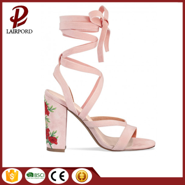 Peony embroidered high heel strappy female sandals