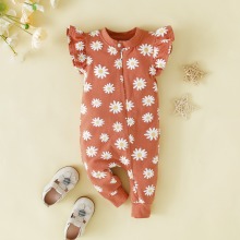 Summer Stylish Toddler Bodysuits: Daisy Print Bamboo Romper with Zipper for Girls