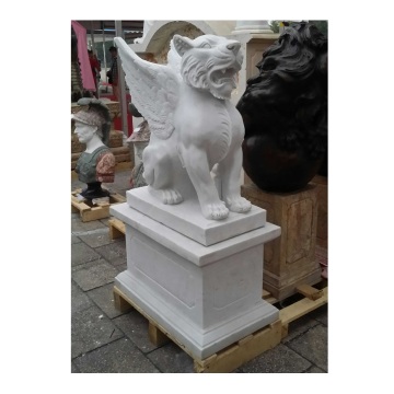 Winged Lion Stone Garden Statue: Carved Marble Sculpture Griffin