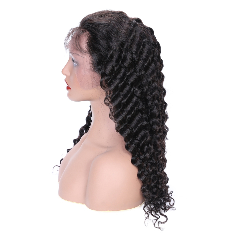 Wholesale Lace Front Wig Brazilian Human Hair Wig  With Baby Hair, Natural Black Color Swiss Lace Deep Wave  Wigs