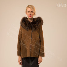 Rib Sleeve Kopenhagen Fur Hooded Short Jacket