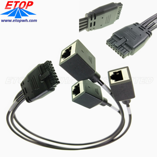 Konektor mikro-fit daya overmolded ke 4in rj45 jack