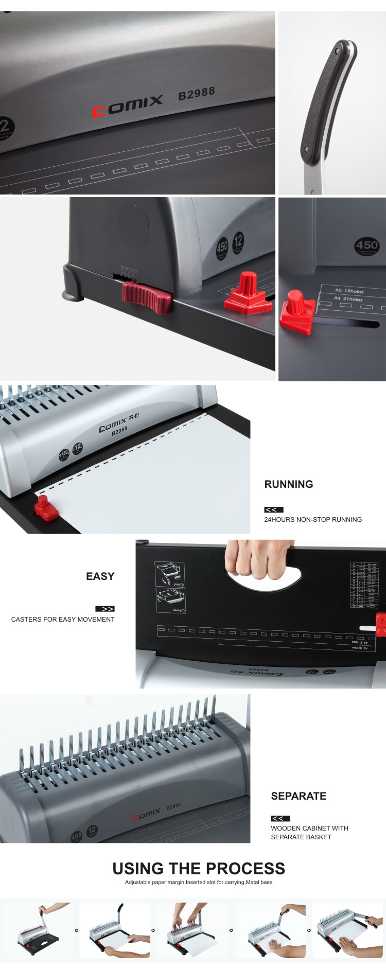 comix good quality 21 holes Comb Binding Machine Type and Manual Power Thermal Binding machine