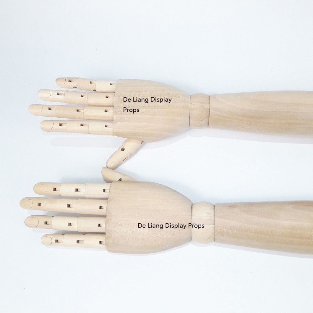 DL704 High quality female long arms Wooden arms hands three section 360 degree flexible joints wooden hand