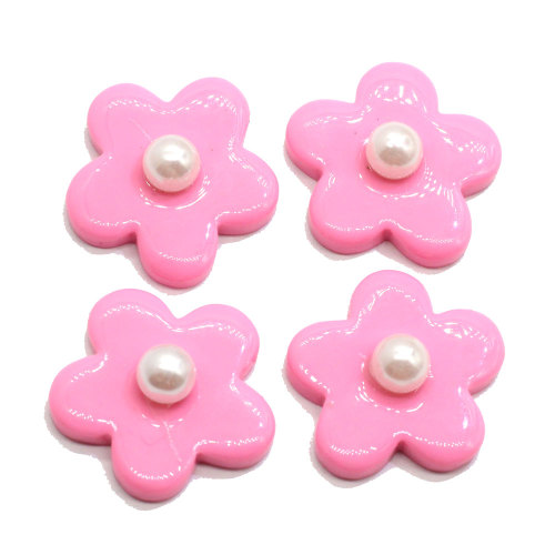 Colorful Pearl Five Petal Flower Resin Charms Flatback Flower Resin For Children Hairpin Rubber String Phone Shell Accessories