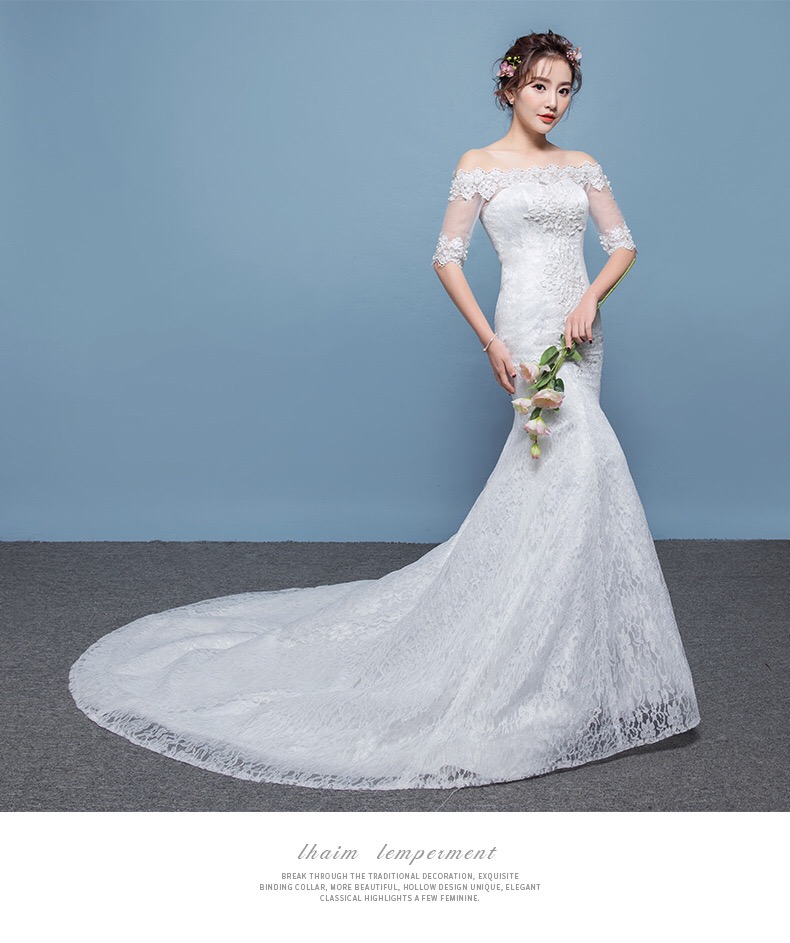 Latest design off shoulder mermaid lace wedding dress with train vestido de novia de encaje hot sale elegant bridal dress