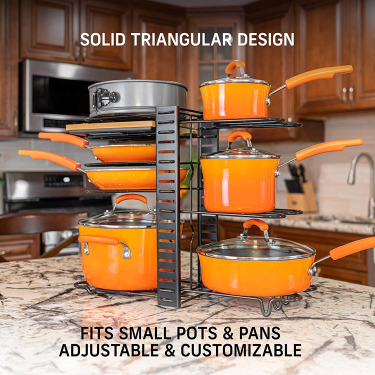 Yuming Factory 8 Tiers Pots and Pans Organizer, Adjustable Pot Lid Holders & Pan Rack for Kitchen Counter and Cabinet