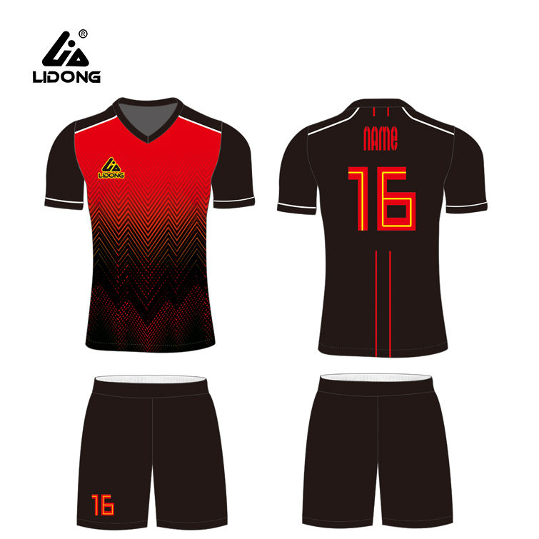 Pasukan Kelab Mens Custom Black and Red V Neck Football Bola Sepak Borong Borong memakai pakaian seragam bola sepak hitam untuk kanak -kanak