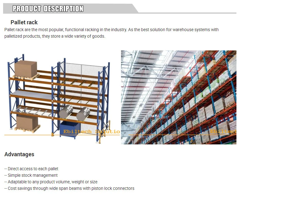 Ebil Manufacturer Heavy Duty Warehouse Shelving Pallet Racks Storage Rack