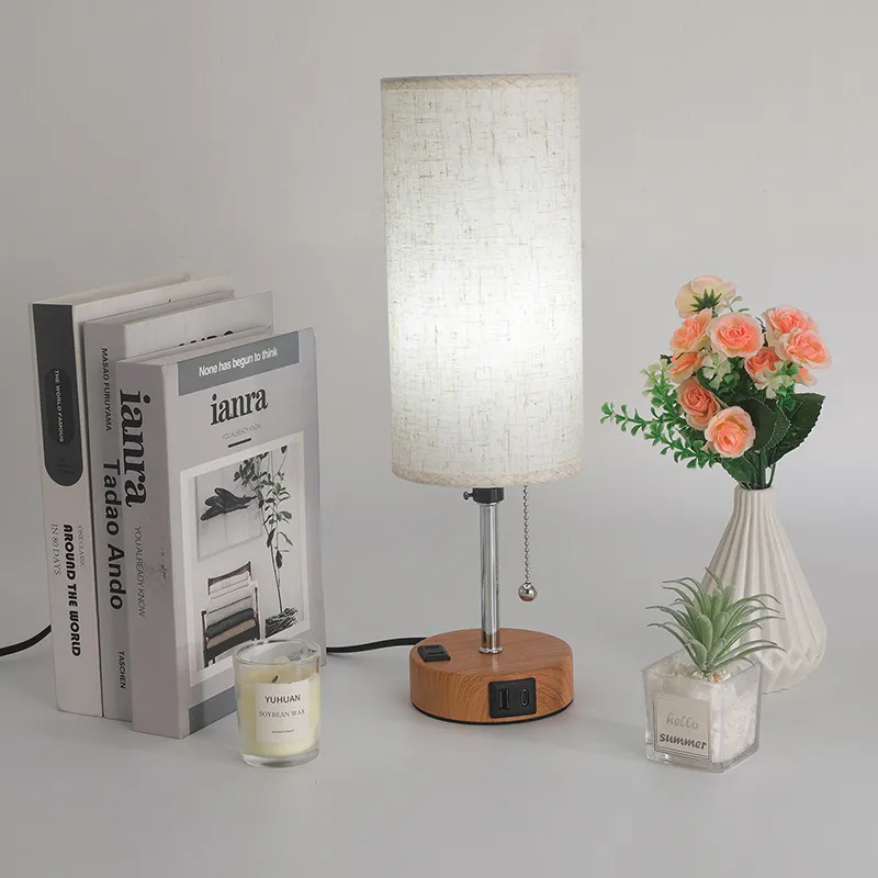 Three-Color Adjustable Dimmable LED Bedroom Lamp with USB Charging
