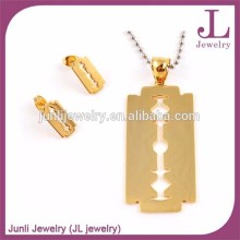Razor Blade Pendant Earring Jewelry Set Stainless Steel Gold Plated Jewelry Sets