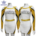 Custom yellow and white cheerleading uniforms