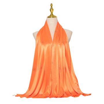 Custom Rhinestone Flower Satin Hijab - Islamic Muslim Ladies' Scarves & Shawls