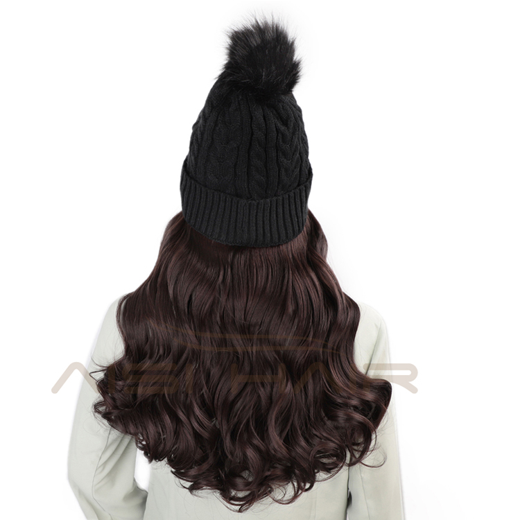 Aisi Hair Dark Brown Synthetic Long Wavy Cosplay Party Knit Slouchy Hat Fiber Hair Extension With Cap For Black White Women