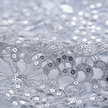 Silver Sequins Mesh Embroidery Fabric
