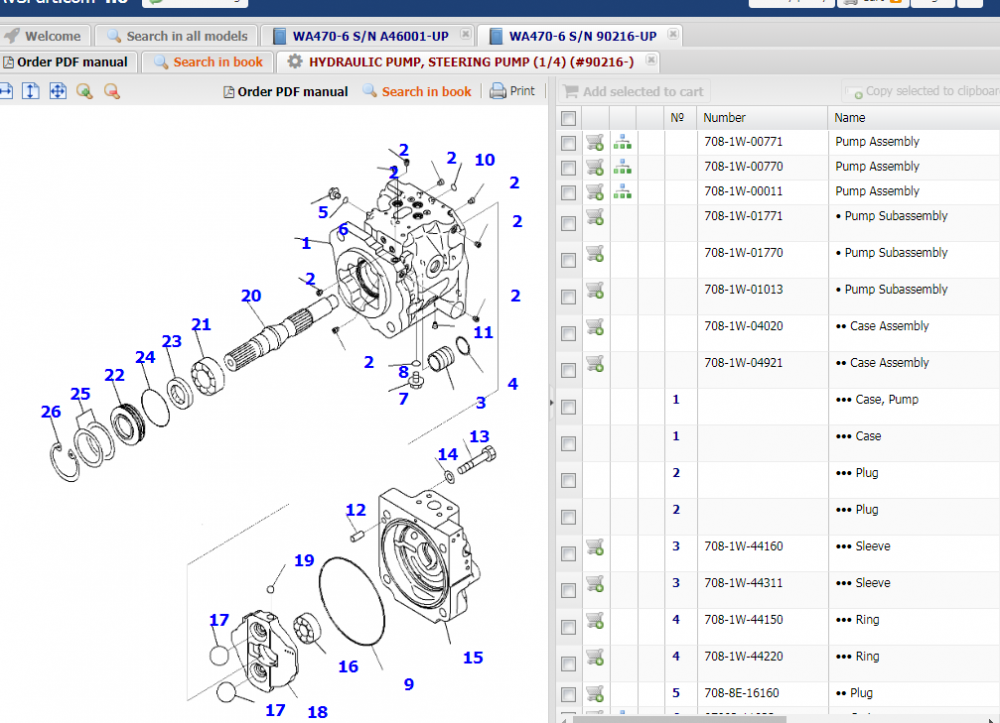 Komatsu WA480-6 WA470-6 Hydraulic Pump 708-1W-00771