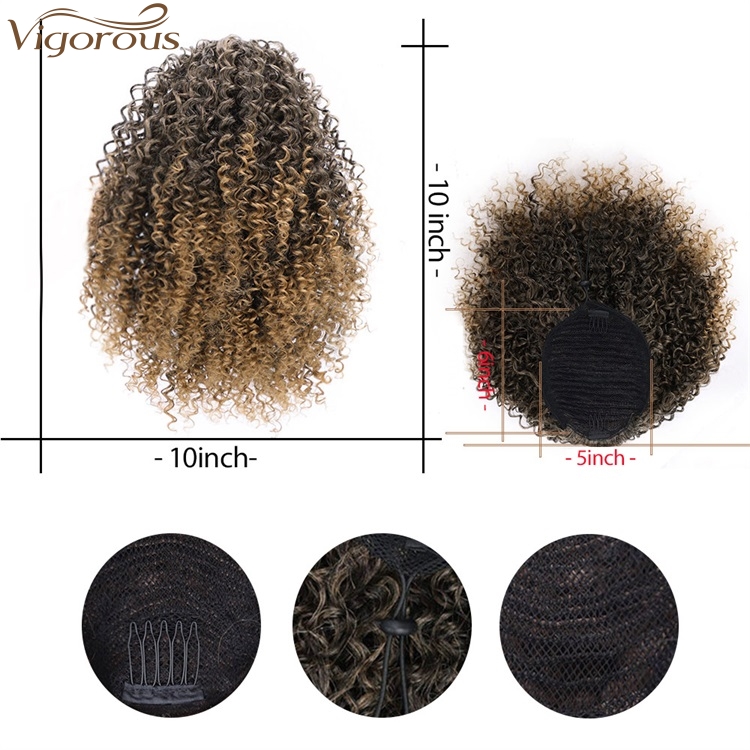 Vigorous Messy Hairpieces Afro Kinky Curly Hair Extension for Women Synthetic Short Drawstring Ponytail Hairpiece