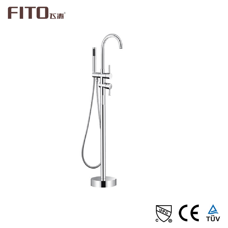 Traditional Polished Chrome Bath Shower Mixer Dual Handles Floor Stand Faucet