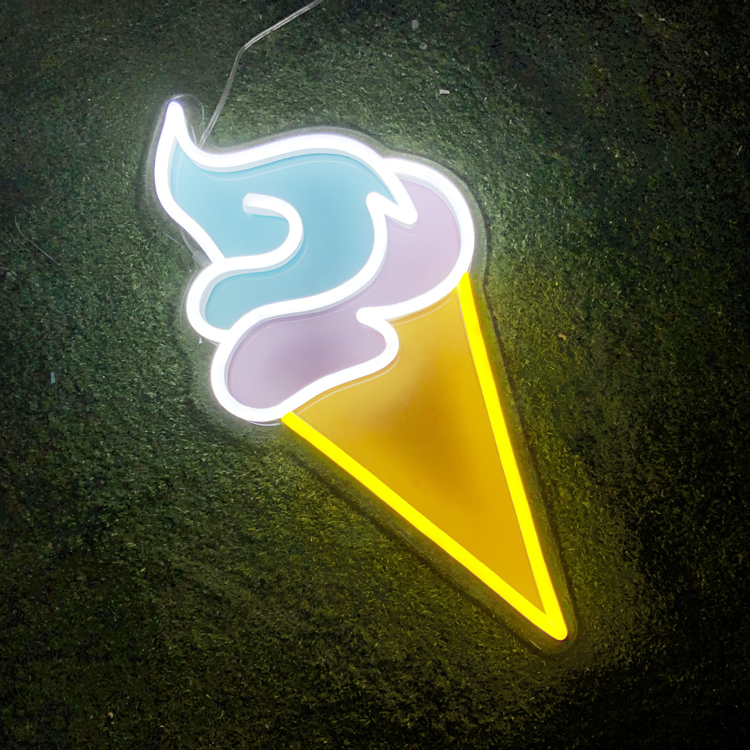 Wall hanging RGB ice cream neon signs custom unbreakable led neon logo sign with acrylic backborad