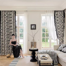 Living Room Blackout Chenille Cashmere Ink Print Curtains