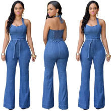 Sexy and Fashionable Slim Fit Denim Jumpsuit with Belt