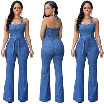 Sexy and Fashionable Slim Fit Denim Jumpsuit with Belt