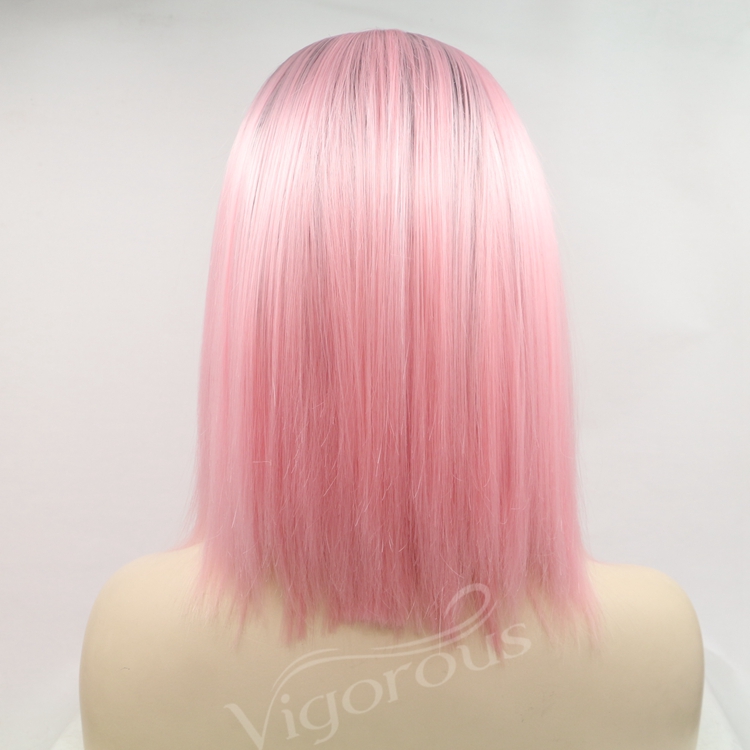 Vigorous ombre short bob blonde premium high quality straight wholesale black women synthetic hair wigs with lace front