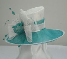 White / Turquoise Sinamay Ladies Hats Sinamay Bow For Church / Wedding