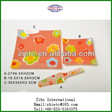 square glass cake plates wholesale with decal